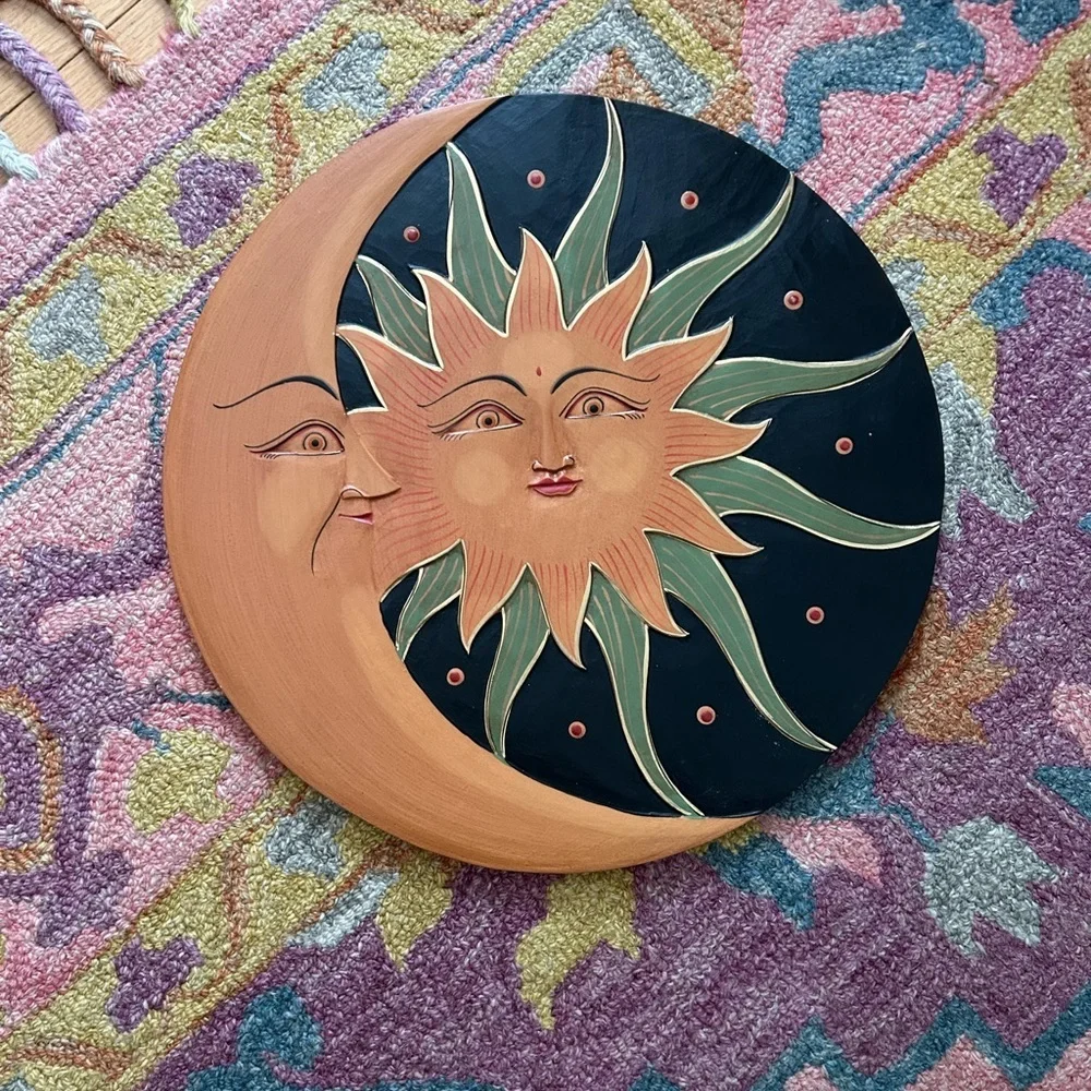 Vintage 15.75" Celestial Sun and Moon Wall Art - Black and Orange Whimsygoth - Picture 14 of 16